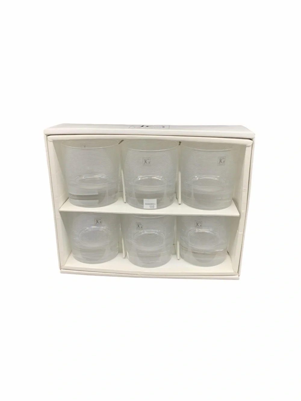 JLG Crystal Durand Set of 6 Clear Glass Tumblers with Subtle Etched Lines